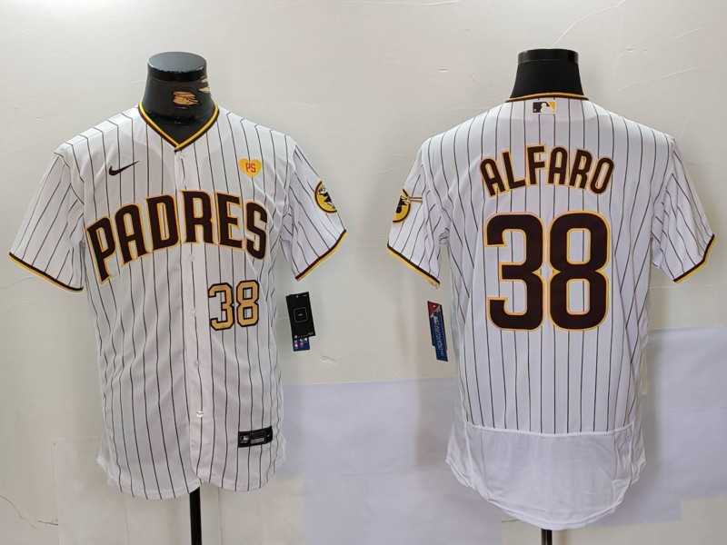 Mens San Diego Padres #38 Jorge Alfaro White With PS Patch Stitched Flex Base Jerseys